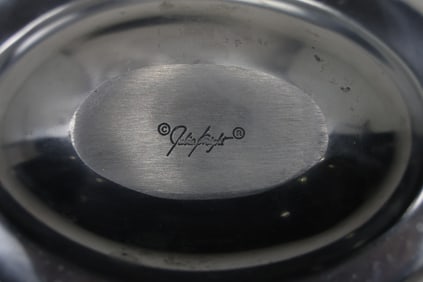 [2] Signed Julia Knight Mother of Pearl Inlaid Aluminum Bowls Modern Design