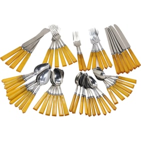 Vintage Amber Bakelite Handles Flatware Set - See Pictures for Item Count