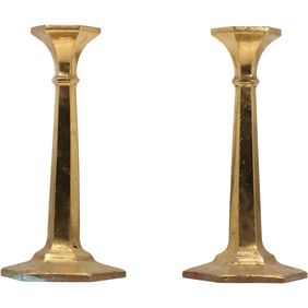 Pair Heavy Cast Bronze Elegant Tall Candlesticks 11 inches height  x 3 1/4 in. wide