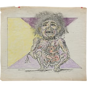 Signed Mixed Media Ink Drawing from Estate of Peter Passuntino [b. 1936 Illinois / France] Figure