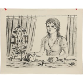 Unsigned Lithograph from Estate of Peter Passuntino [b. 1936 Illinois / France] Carousel, Woman