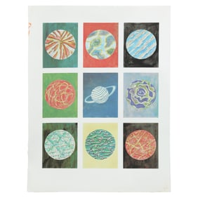 Vintage Mid-Century Modern Color Poster – Abstract Planets & Celestial Design