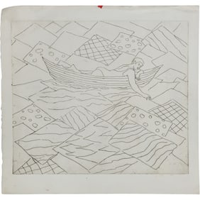 Unsigned Lithograph from Estate of Peter Passuntino [b. 1936 Illinois / France] Figure in Boat