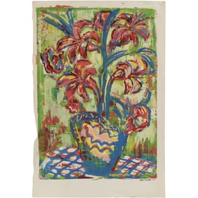 HELEN MALTA (b. 1910, American), Color Lithograph Still Life Flowers in Vase Signed, 27/42