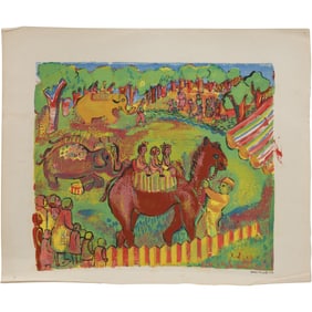 HELEN MALTA (b. 1910, American), Color Lithograph "Circus Camel Ride", Signed