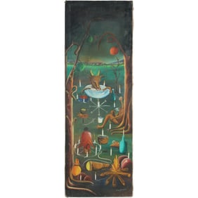 Smith Blanchard (b. 1952) Signed Haitian Surrealist Oil Painting – Unique Folk Art