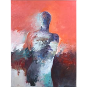 Jean Wallin [born 1942] Santa Fe New Mexico, Oil on Canvas Painting Figure "Behind The Scenes"