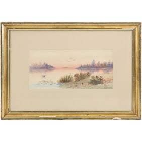 Reverend William George Puddefoot [1842-1925], American, Watercolor Painting, River Landscape