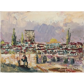 Morris Katz 1987, Jewish - American, Acrylic Painting on Board, Jersusalem City
