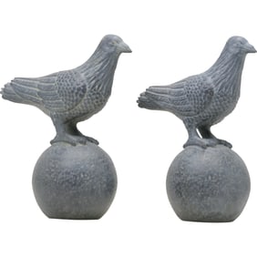 Pair of Vintage Garden Ornaments – Bird on Ball Statues, Hard Composition, Outdoor Décor