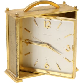 Tiffany & Co. Swiss 8-Day Brass Alarm Clock with Swivel Front Panel