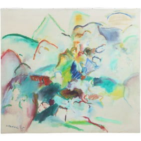 Signed Marin? Large Oil on Canvas Painting Abstract Modernist Mountainous Landscape