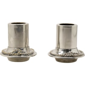 Pair GUCCI Italy Silver Plate Candlesticks, Rope Design on Base, 3.75 in. x 4 in.