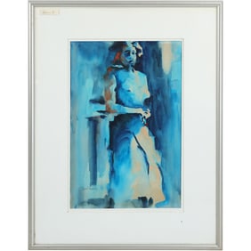 Jeff Perrin, Watercolor Painting of a Standing Woman "Nadine II" , Signed and Framed