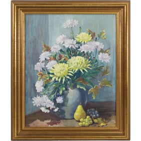 Permilla Hagerty, American, 20th C. Oil Painting Still Life Flowers in Vase, Signed, Framed