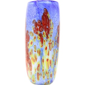 Italian Art Glass Tall Vase with Abstract Millefiori Design Accent 12 inches height x 4.5 in. wide