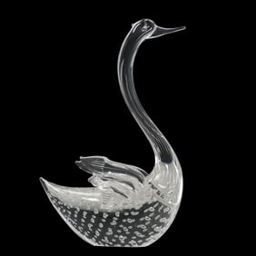 Large Clear Art Glass Swan Figure Statue with Controlled Bubbles Body 13 in. height x 8 in. wide
