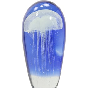Blue Art Glass Internal "Jellyfish" Paperweight 7 inches height x 3.5 in. wide