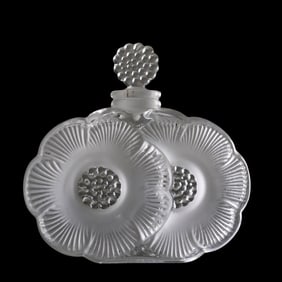 Lalique "Deux Fleurs" Perfume Bottle – Signed Frosted Glass, Vintage French Art Deco