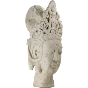 VINTAGE Guan Yin Buddha Goddess Bust in Hard Plaster Composition 20 in. height