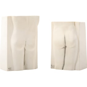 Signed Scher 1993 Modernist Nude Buttocks Bookends – Male & Female Pair