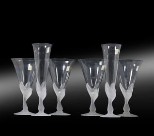 Set of 4 Sasaki Wings Clear Crystal Glasses - 4 Wine & 2 Champagne - Birds, Doves