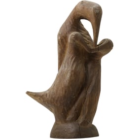 Hand-Carved Wooden Egret Sculpture – Elegant Mid-Century Modern Design