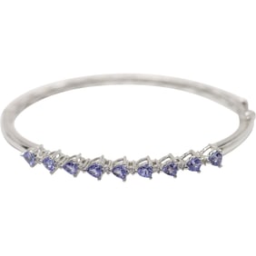 .925 Sterling Silver with 9 Purple Amethyst and 8 White Topaz Stones Bangle Bracelet 2 1/2 in. x 3