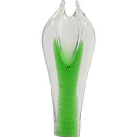 "The Czech Point" Sculptured Art Glass Vase with Green Internal 9 inches height, Original Label
