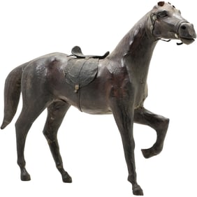 Leather Saddled Horse Figure Statue 12 in. height x 15 in. length