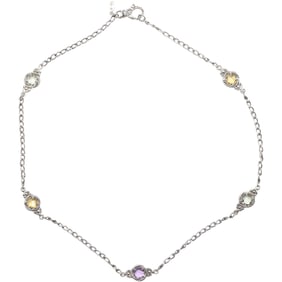 marked .925 Sterling, 10K Gold, 18 K Gold "M" Robert Manse Bali Necklace with 4 Citrine, Purple