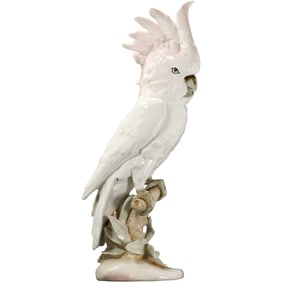 Large Vintage ROYAL DUX Fine Porcelain COCKATOO Figure Statue 15.25 inches height