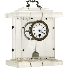 Unusual Vintage Lucite Case Bracket Mantle Clock 13 in. height x 9 in. x 6.5 in.