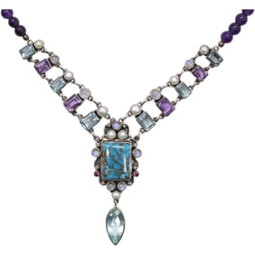 NB Nicky Butler .925 Sterling Silver Purple Amethyst, Blue Amethyst & Freshwater Pearls Necklace