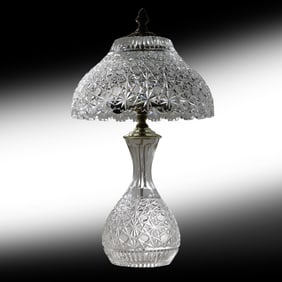 Stunning Cut Glass Table Lamp with Cut Glass Umbrella Shade 17.5 in. height x 9.5 in. wide