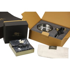 2 MICHAEL ARAMS Mixed Metals Bowl and Flowers in Original Boxes 10 in. x 8.5 in.