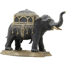 Antique Cold Painted Metal Elephant Match Holder / Striker, 7.5 in. height x 10 in. length