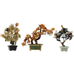 3 Assorted Jade Tree Sculptures in Celadon Pots 10 in. height x 12.5 in. wide