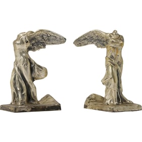 Heavy Bookends ‘Winged Victory of Samothrace’ The Goddess Nike Sculpture, Silver Tone Patina