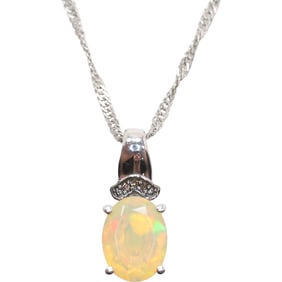 .925 Sterling Silver MCGI Yellow Opal Pendant Necklace on a .925 Sterling 18 in. Chain