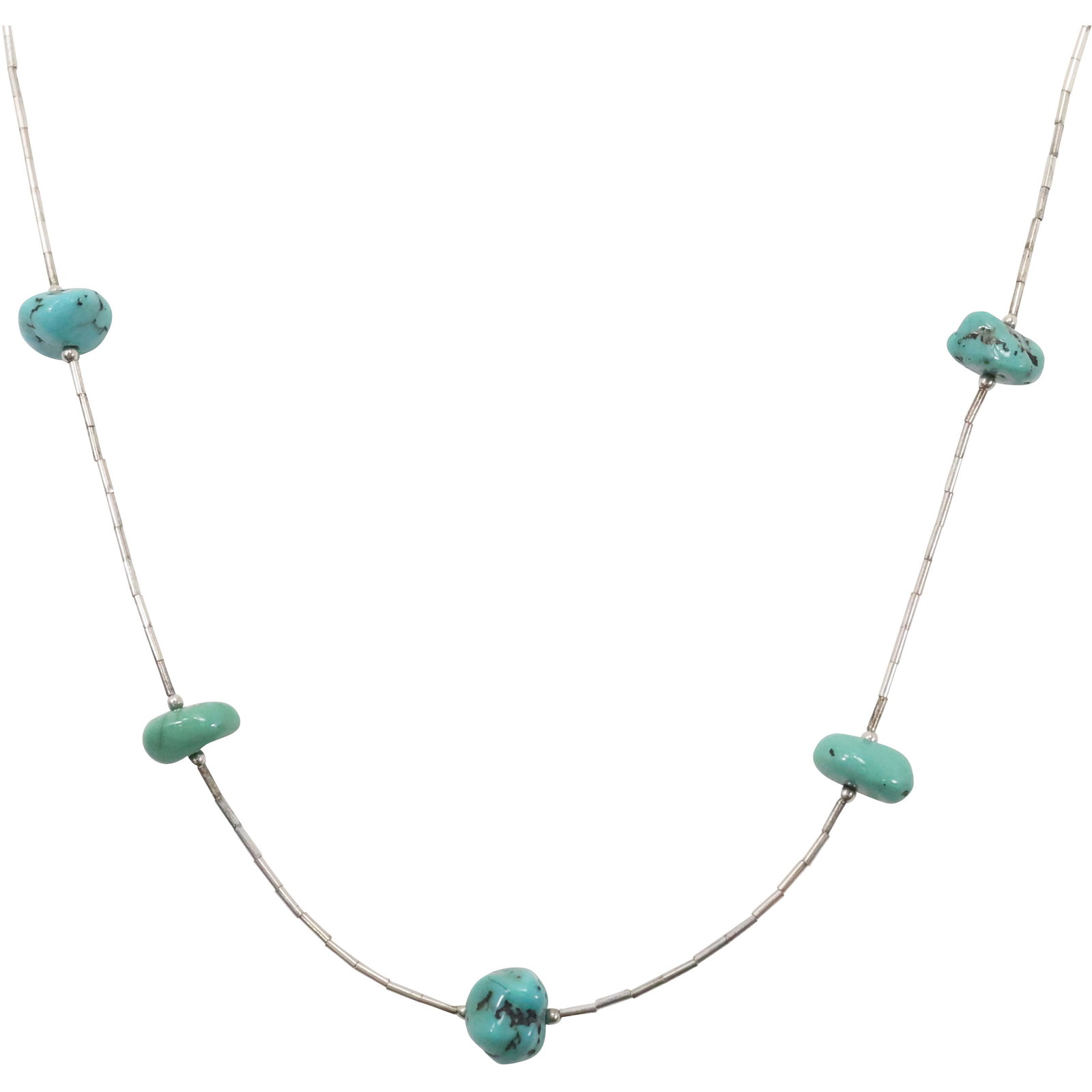 .925 Sterling Silver Beads and Turquoise Beads Necklace 30 in. x 1/2 in. (1 of 14)