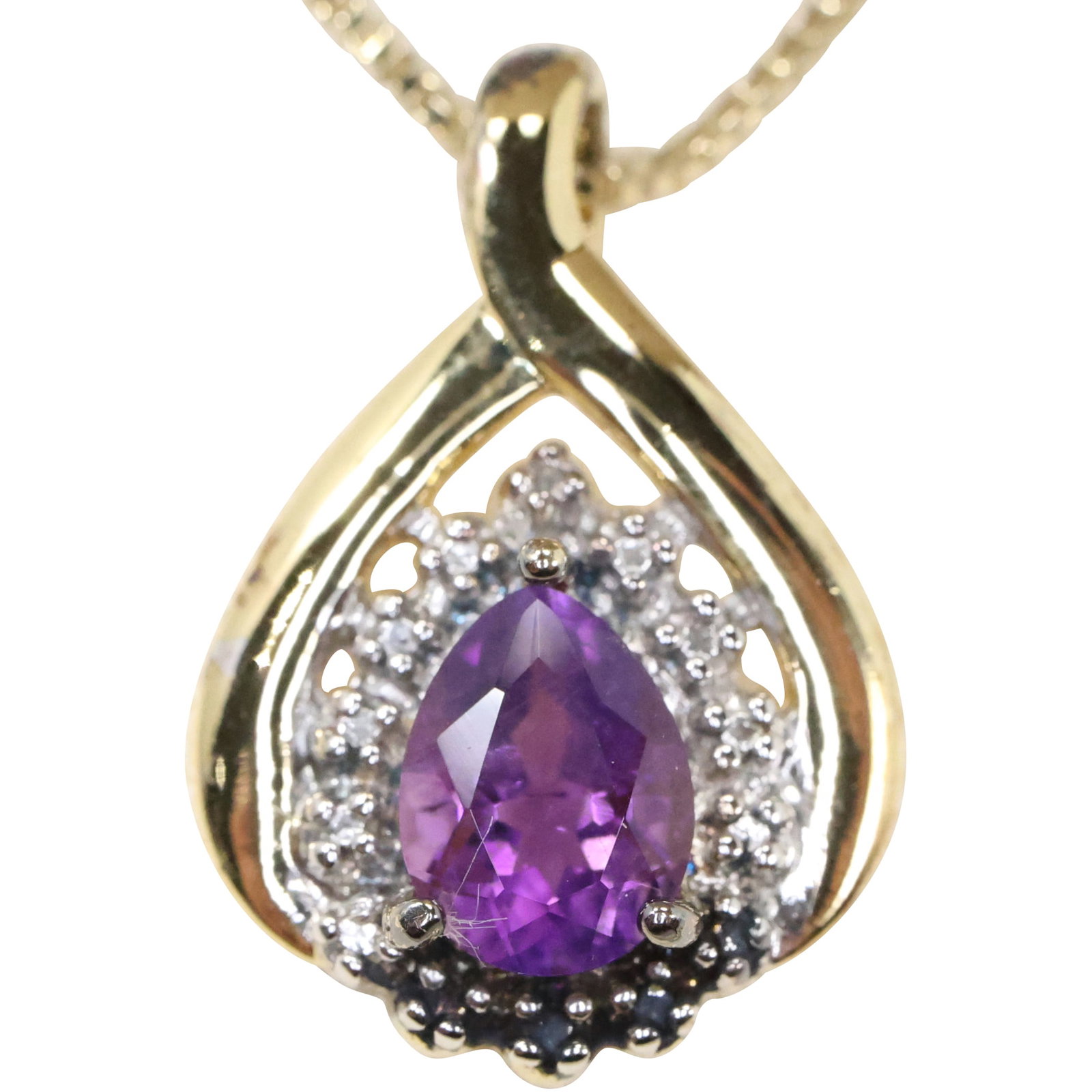 Y.S. .925 Sterling Silver 18K Gold Plated Vermeil Purple Amethyst Diamond Pendant and Chain (1 of 10)