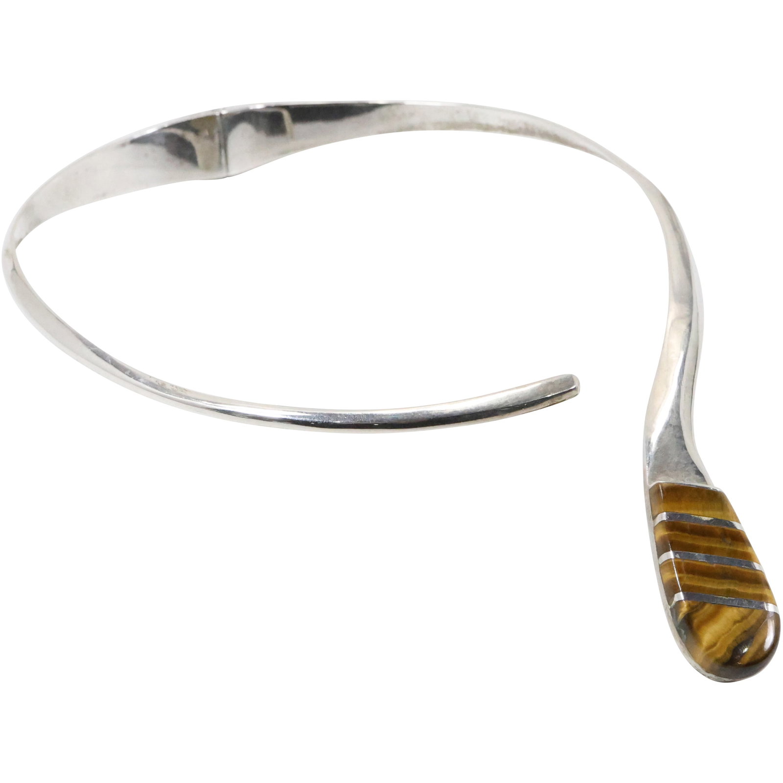 marked 950 Sterling Silver 67.3 grams total Tiger's Eye Hard Collar TQ-13 JQM Mexico 8 in. x 5.5 in.: marked 950 Sterling Silver 67.3 grams total Tiger's Eye Hard Collar TQ-13 JQM Mexico 8 in. x 5.5 in.