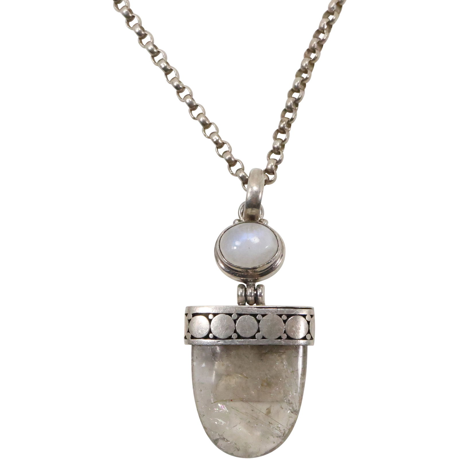 .925 Sterling Silver Opal and White Citrine Pendant Necklace on Sterling Rollo Chain 24 in. (1 of 16)