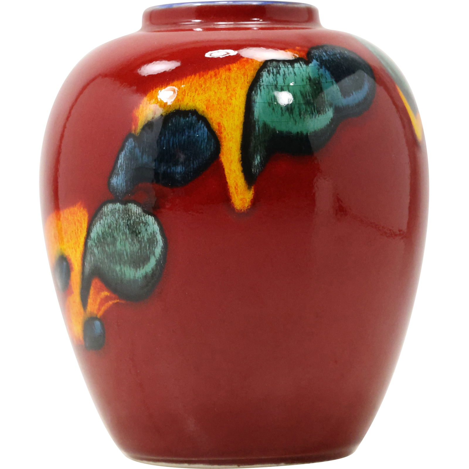 Poole Pottery England Bright Red Peacock Pattern Vase (1 of 12)
