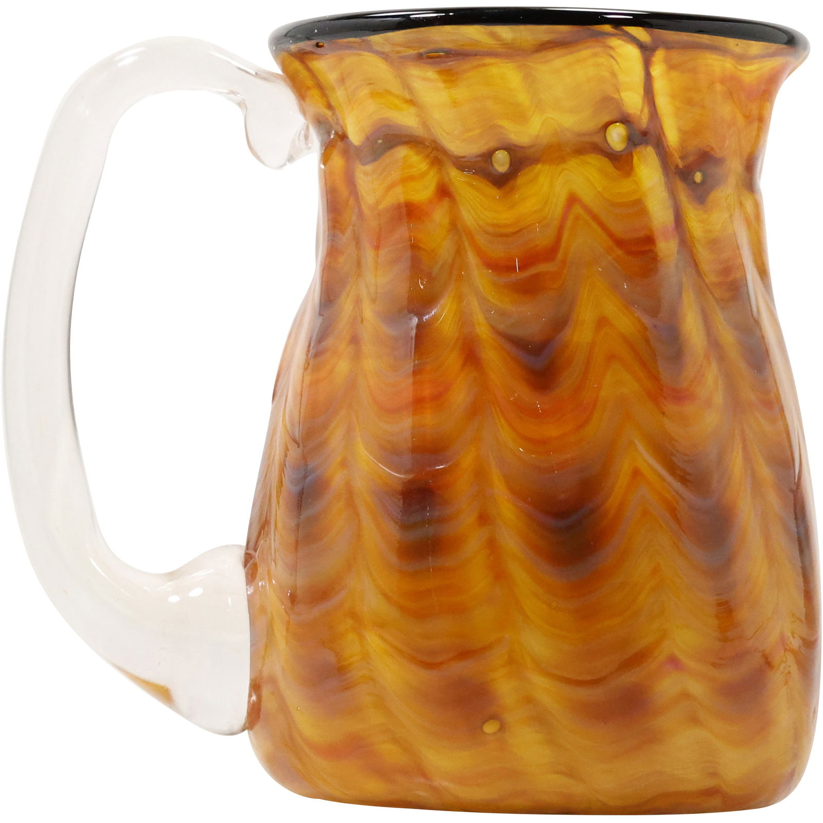 Signed Todd Hansen, Orange Handblown Art Glass Clear Handled Mug (1 of 13)