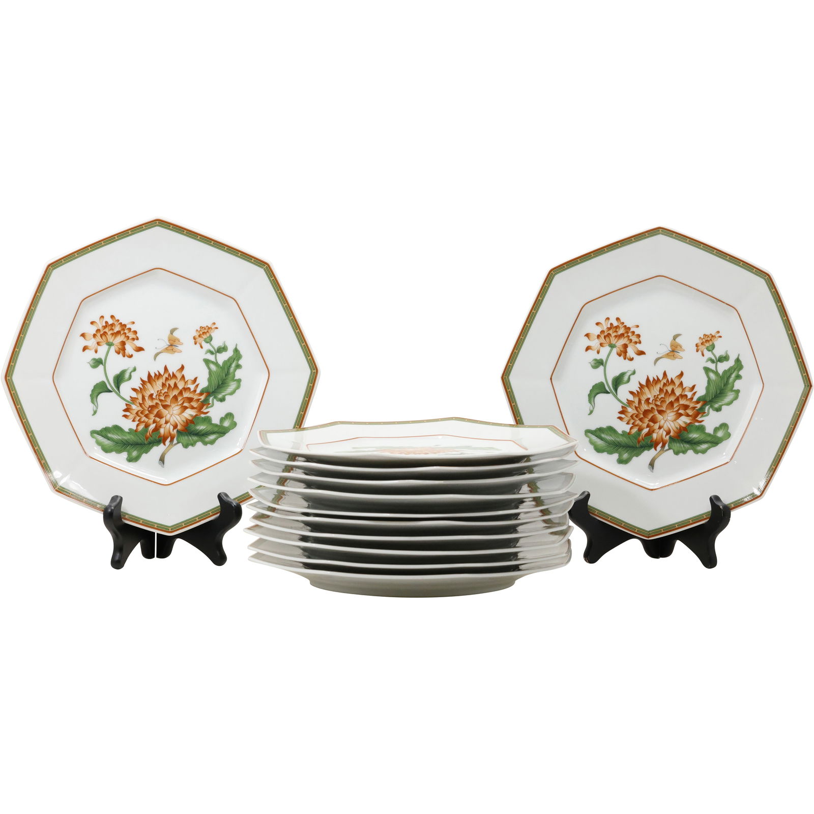 Set of 12 Fitz and Floyd Porcelain Service Plates "Chrysantheme" 10 in. diameter, Octagon (1 of 16)
