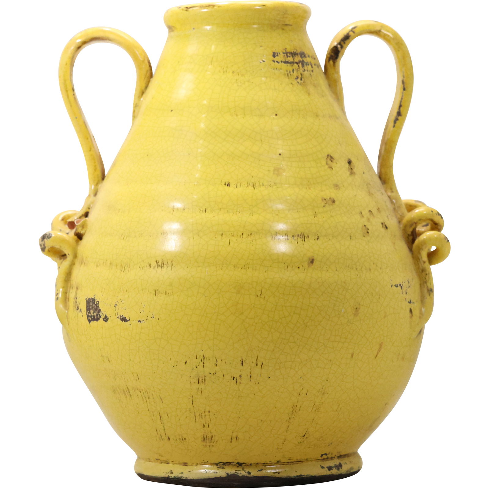 Large Yellow Mustard Glazed Terra Cotta Vessel with Dual Handles (1 of 20)