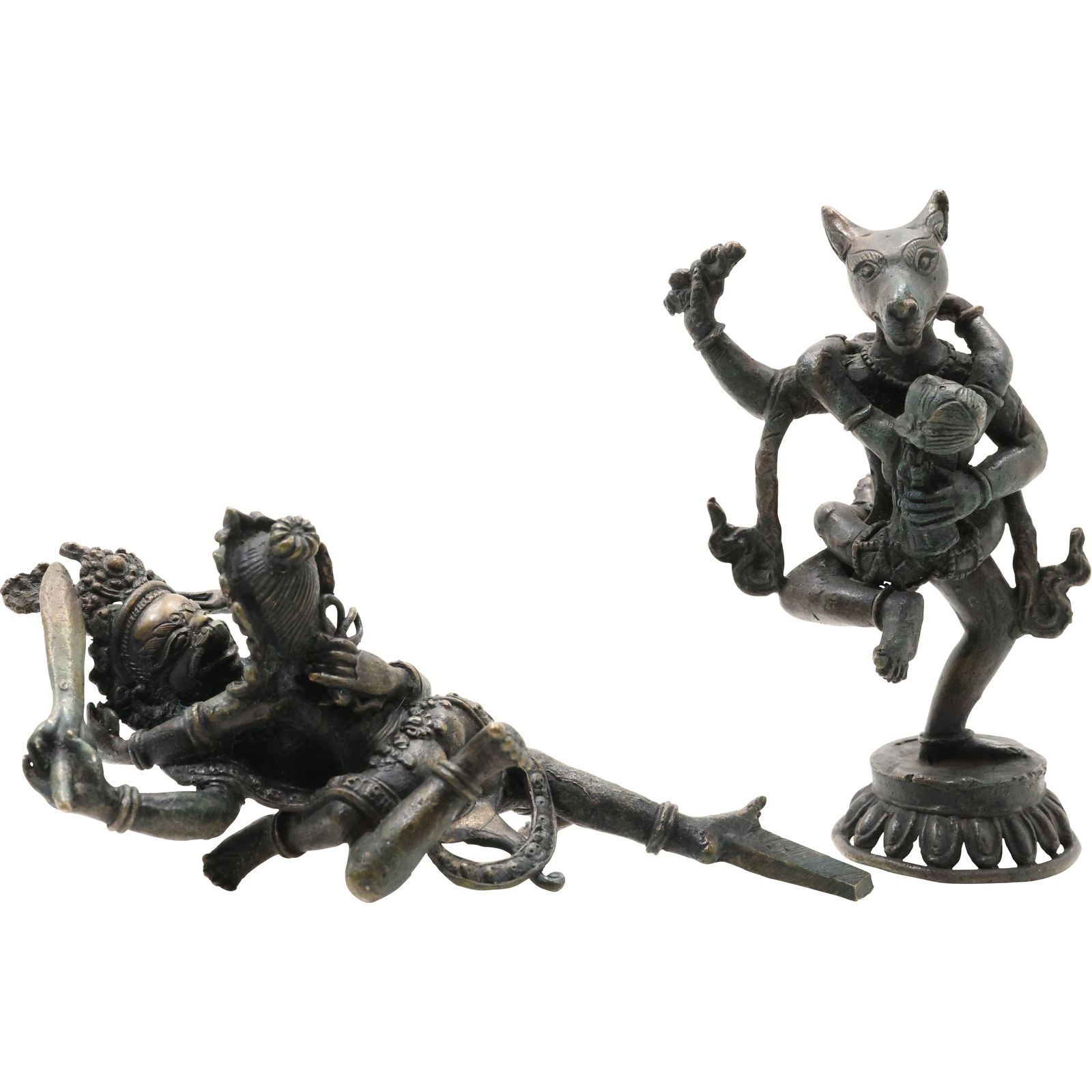 Hindu God Narasimha Bronze Statue and Indian Double Figures Bronze Statue 7 in. and 5 in. (1 of 20)