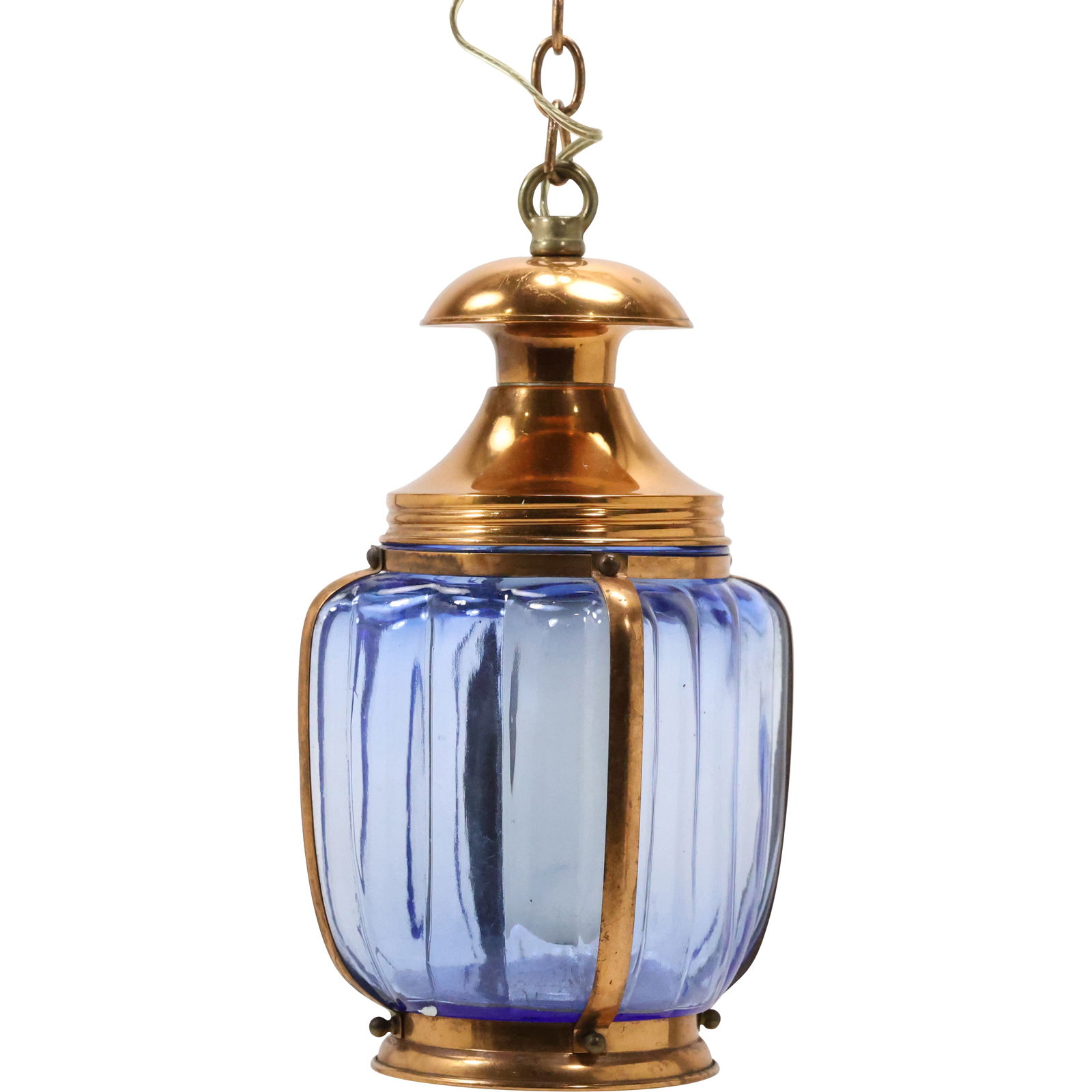 Arts and Crafts Copper and Teal Blue Hanging Hall Light Fixture (1 of 11)